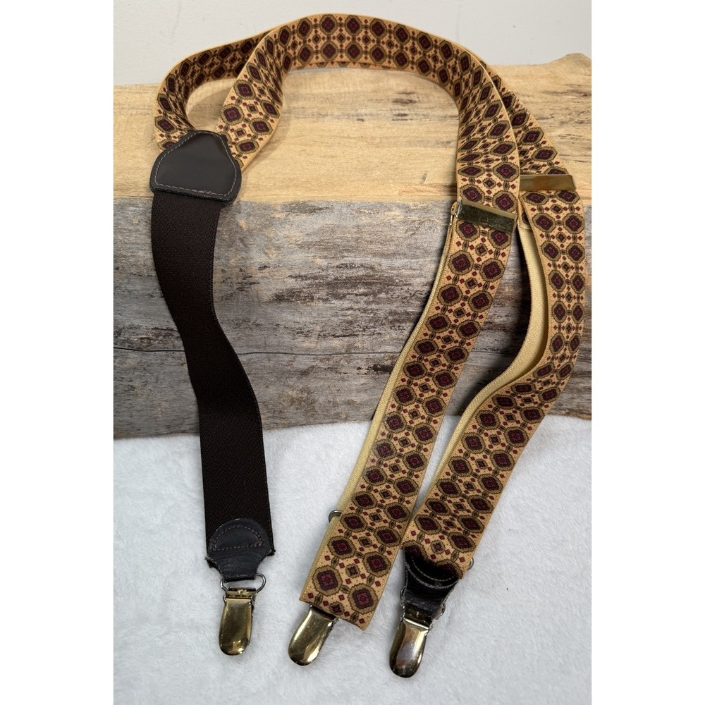 Pelican USA Made Y Braces Suspender Elastic/Leather Clip Geometric Multi Flaw